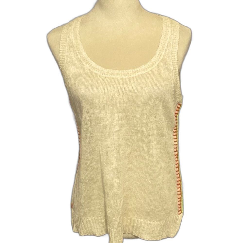 White + Warren Top Shirt Women’s Size Small Color Cream Sleeveless Knit Linen